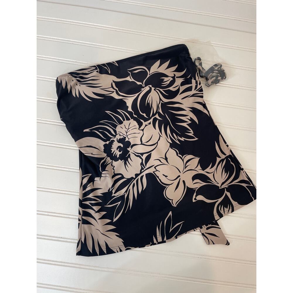 NWT Beach House Tankini Black & Tan Floral Tie Back Strapless Size S